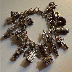 Vintage Sterling Silver Charm Bracelet with 31 Unique Charms